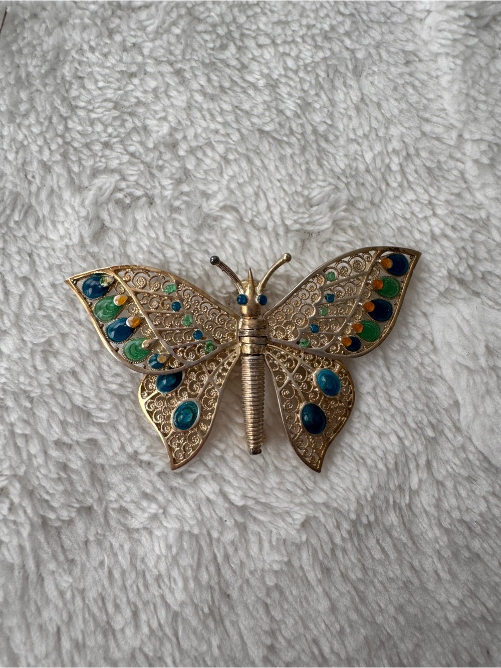 Butterfly Wall Accent with Blue and Green Enamel Brooch